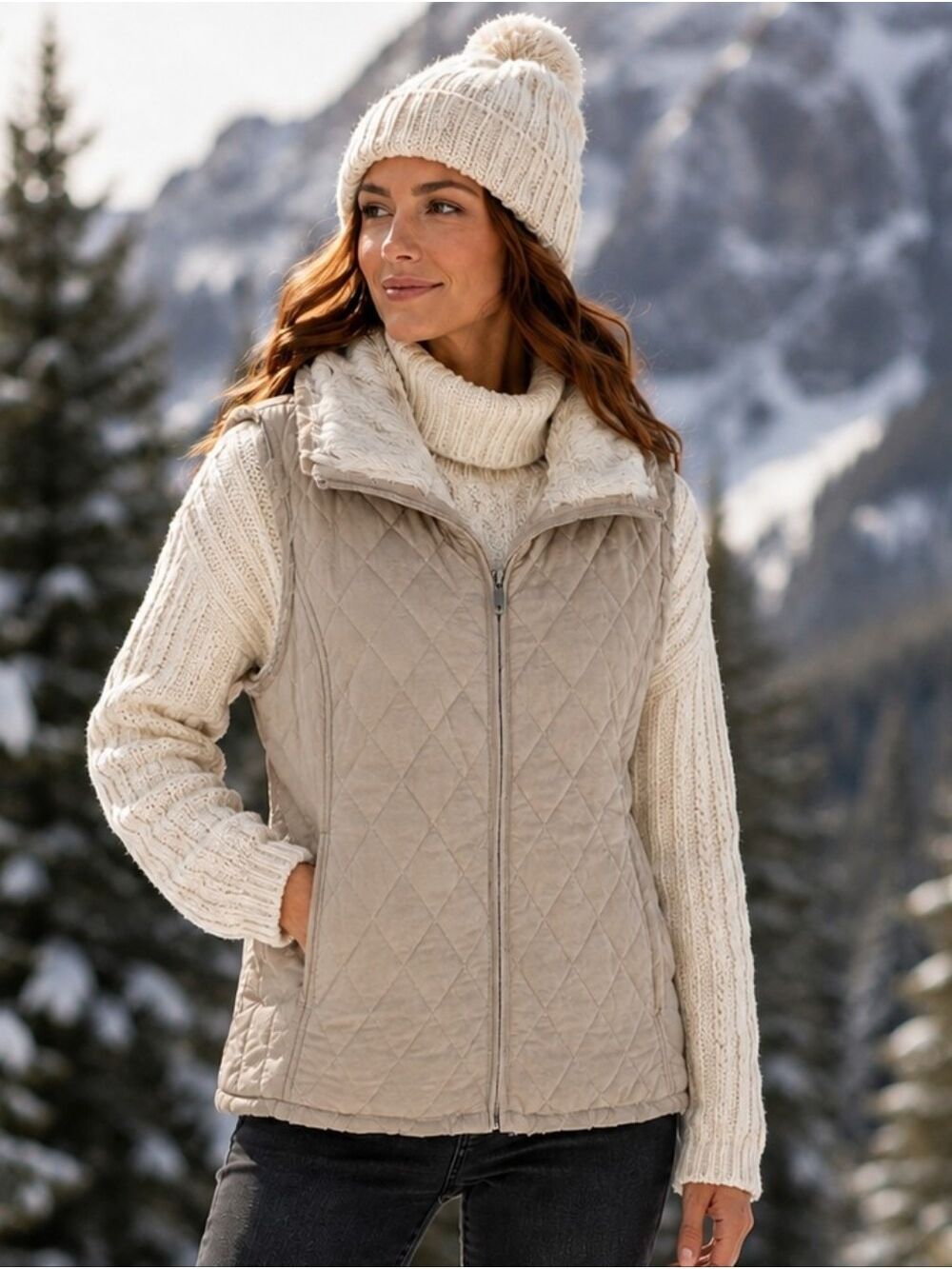 WEATHERPROOF 1948 REVERSIBLE OUTERWEAR QUILTED FAUX FUR VEST SIZE MEDIUM EUC